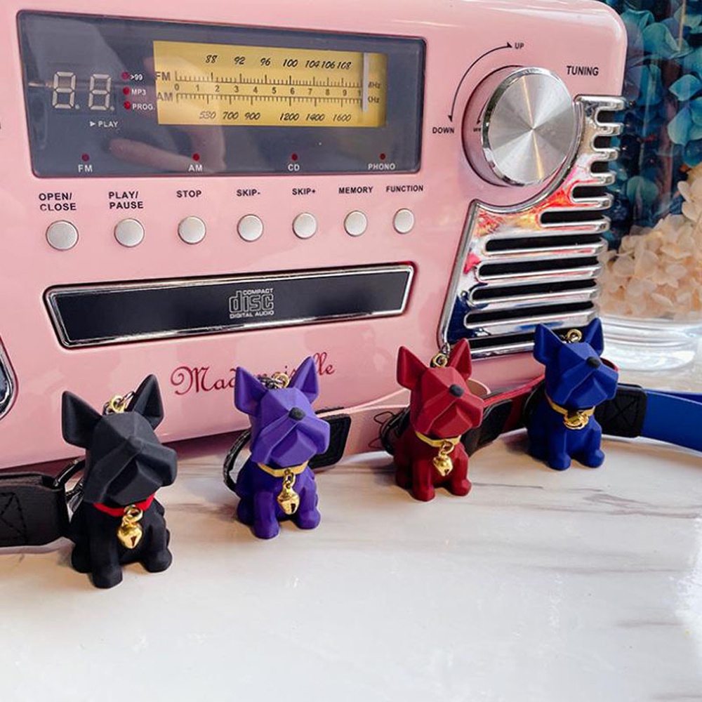 Móc gắn chìa khóa mặt hình chú cún bull đáng yêu với dây da PU kiểu Pháp cá tính