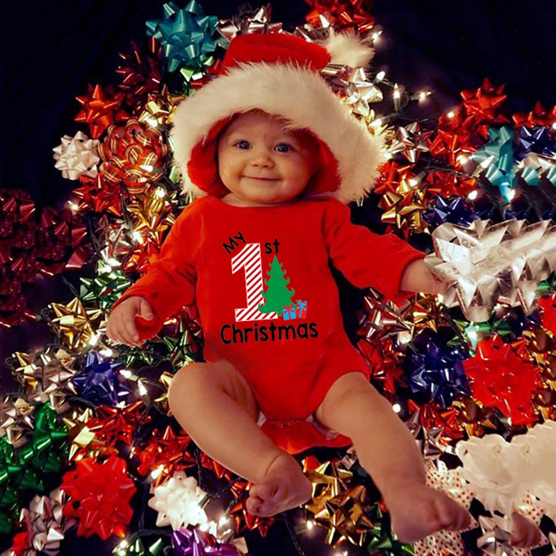 Áo Liền Quần Tay Dài In Chữ My First Merry Christmas