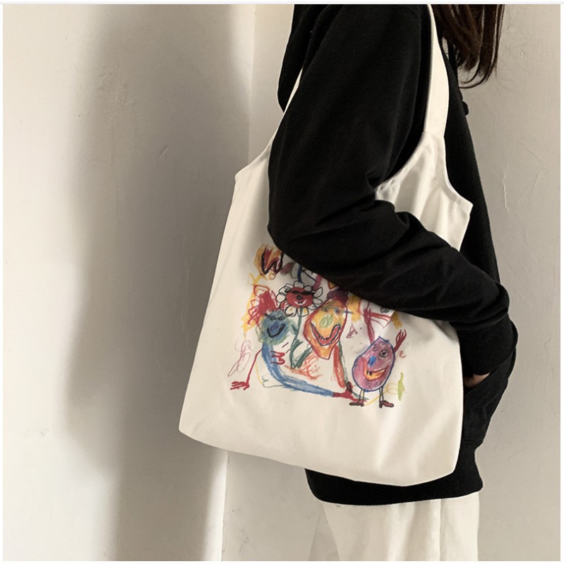 Túi đeo vai bằng vải canvas in họa tiết nghệ thuật Nhật Bản thời trang 2020 cho nữ