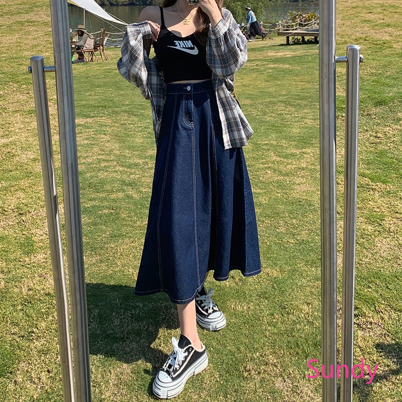 Chân váy jean Chữ A Lưng Cao Xếp Ly Thời Trang Mùa Hè Dành Cho Nữ Plus Size