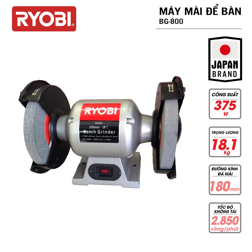 Máy mài 2 đầu đá để bàn 375W RYOBI (KYOCERA) - BG-800