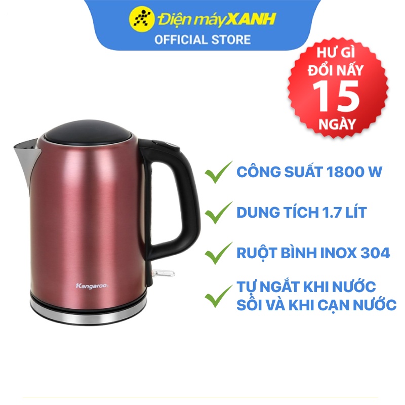 [Mã ELHADEV giảm 4% đơn 300K] Bình đun siêu tốc Kangaroo 1.7 lít KG17K2