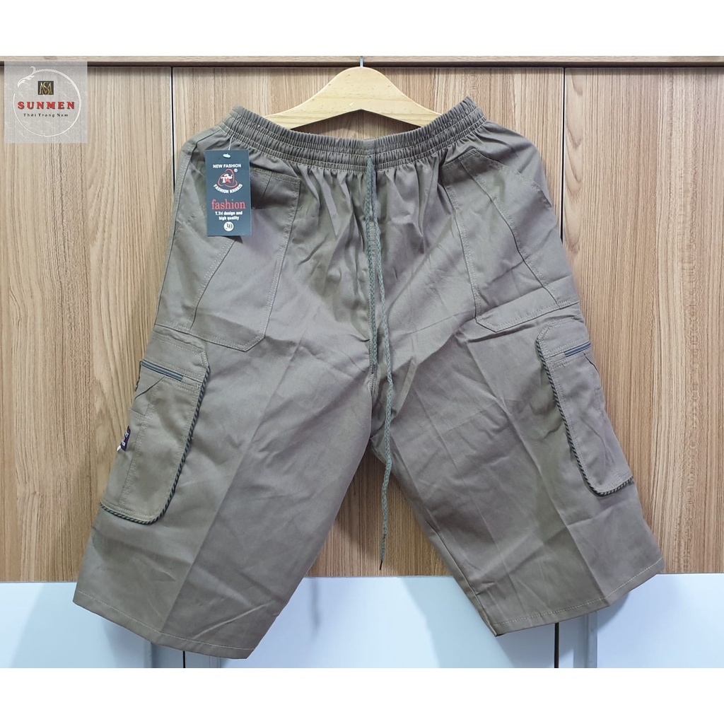 [HCM] Quần Short Nam Kaki Lụa Cong Túi Hộp Lưng Thun Co Giãn From Rộng Trung Niên Có Túi Khóa Kéo SUNMEN Size Từ 50-90kg