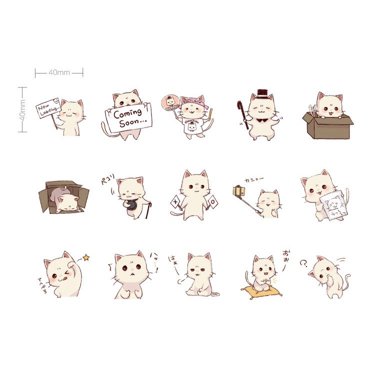 Set hộp sticker Mèo trắng cute