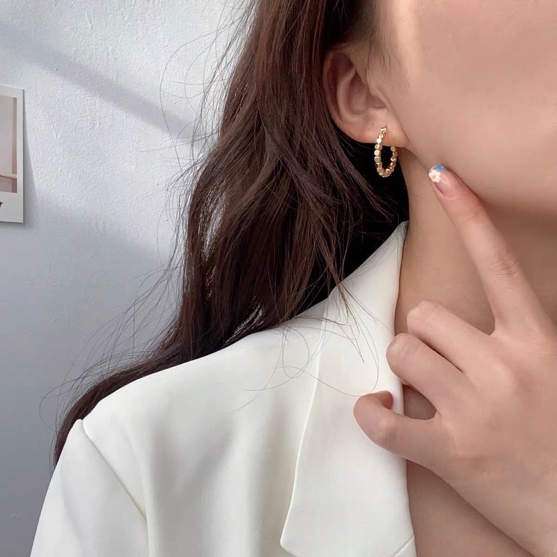 Bông tai bi vuông chân kim bạc