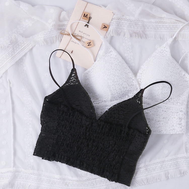 Áo bra nữ ren hoa 2 dây phong cách croptop đẹp dễ thương và quyến rũ DOPICO B2792