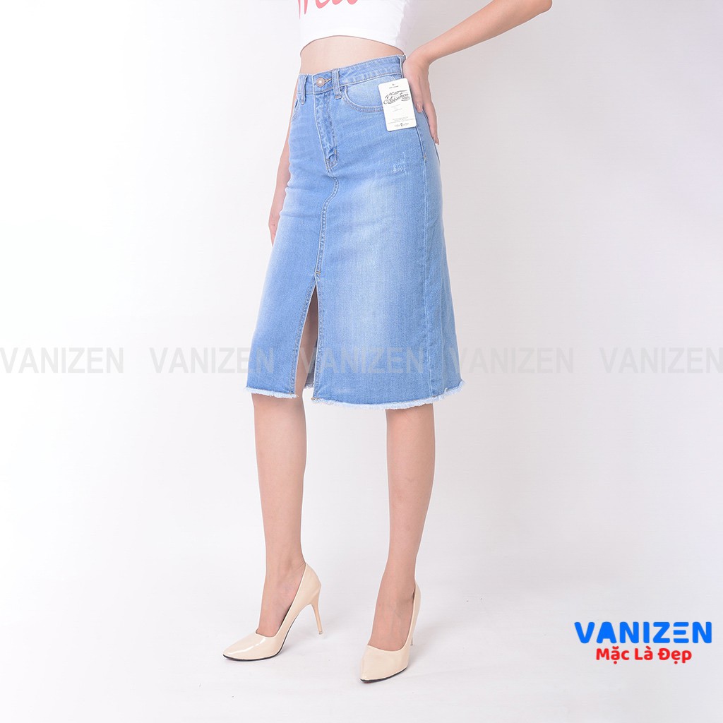 Chân váy jean nữ đẹp lưng cao dáng dài xước nhẹ hàng hiệu cao cấp mã 469 VANIZEN | BigBuy360 - bigbuy360.vn