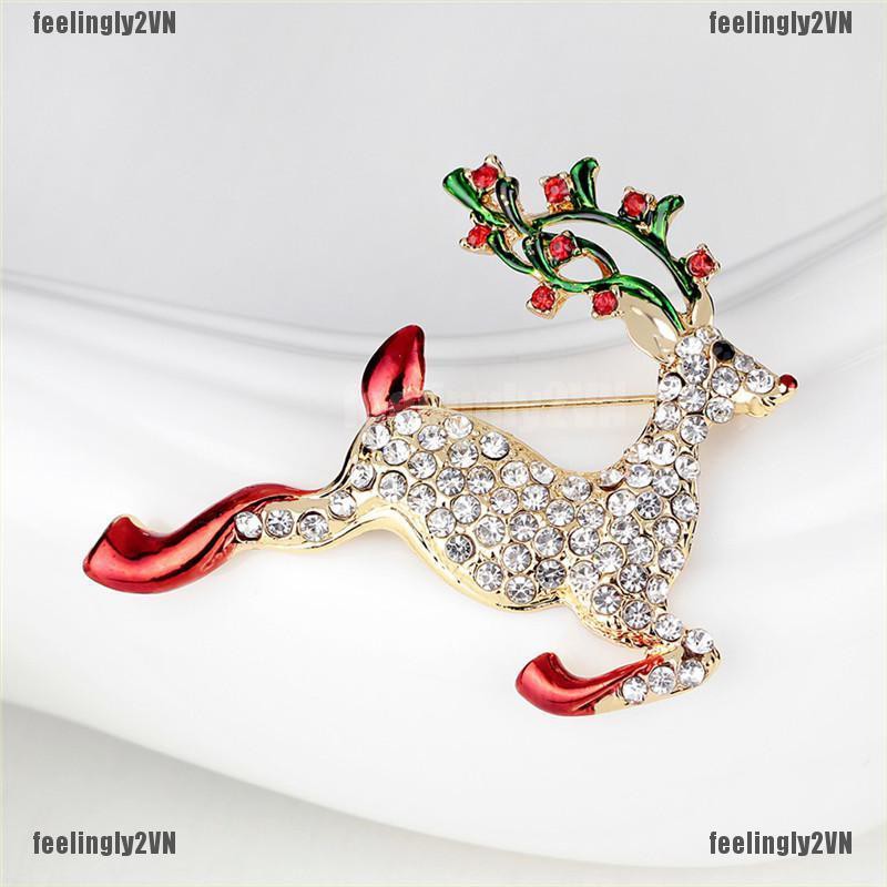 ❤Mặt Trời❤ Ghim Cài Áo Hình Tuần Lộc Giáng Sinh Đính Đá