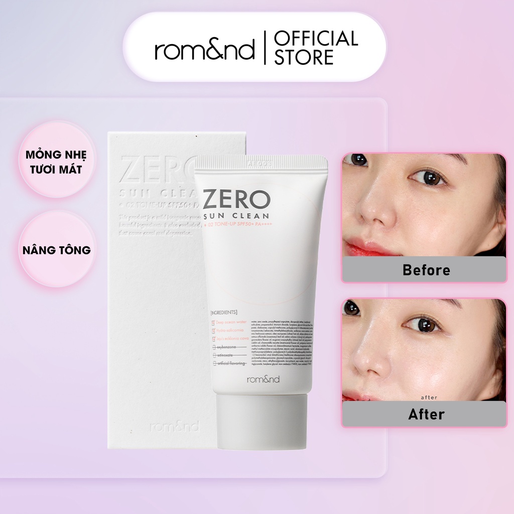 [Rom&amp;nd] Kem chống nắng kiêm kem lót bảo vệ da Hàn Quốc Romand Zero Sun Clean SPF50+PA++++ 50g