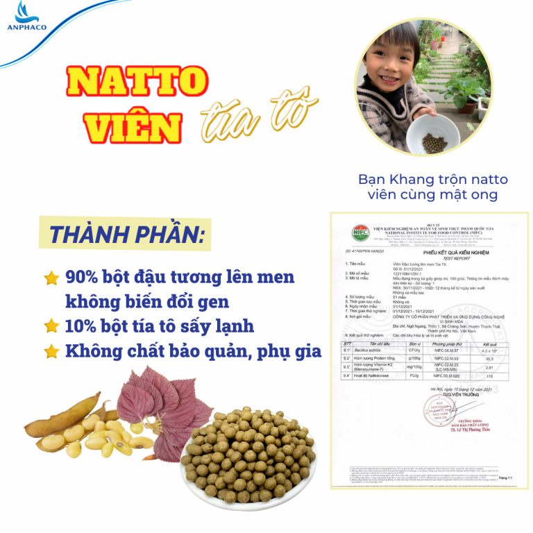 Viên đậu tương Natto lên men tía tô; Natto anphaco viên tía tô hủ 220g