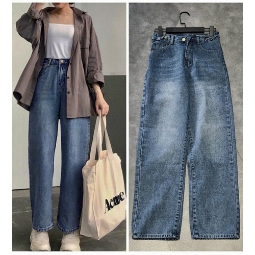 ( Quần Bigsize 30-35) Quần Jean Ống Suông Xanh Đá - Cạp Cao Trên Rốn | BigBuy360 - bigbuy360.vn