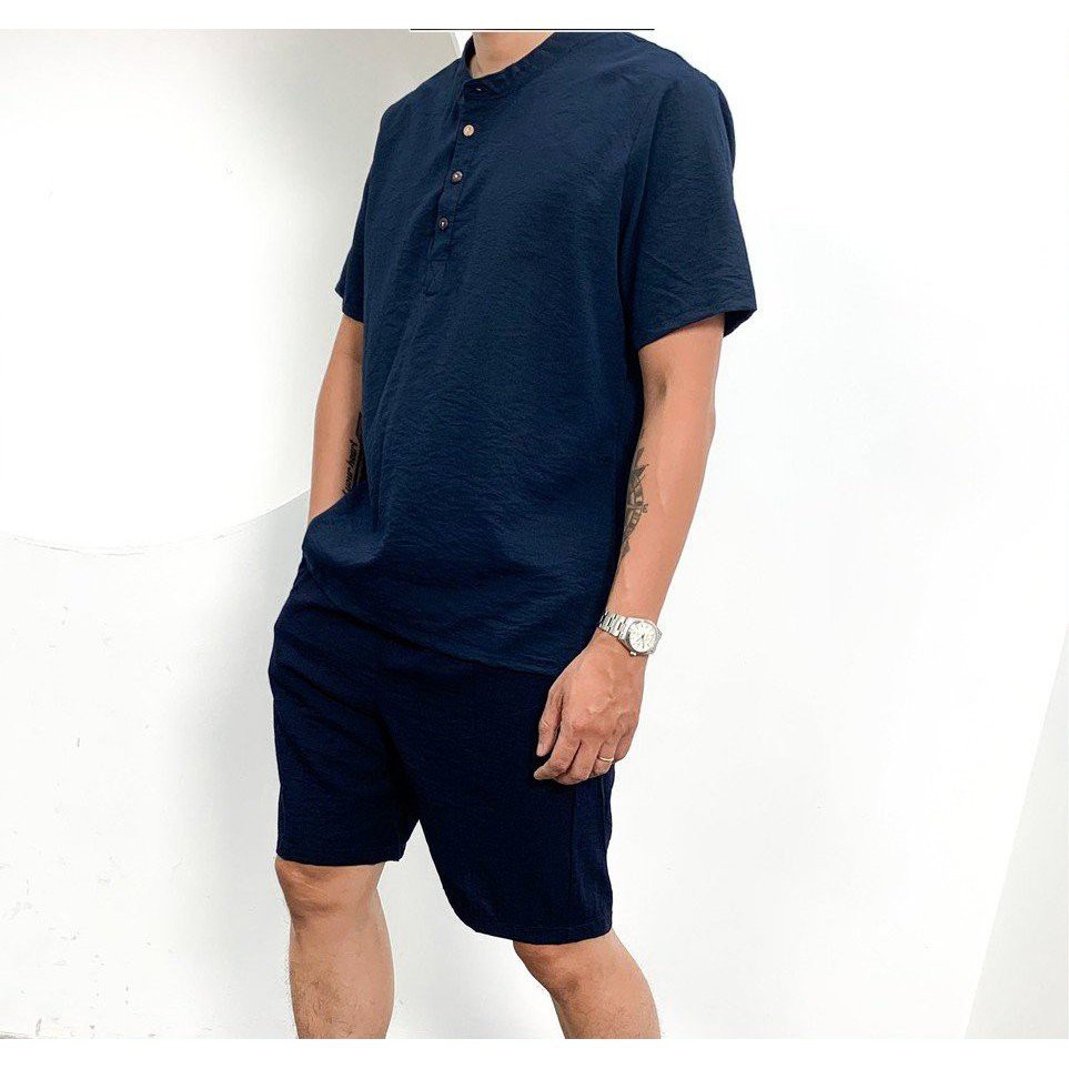 Bộ đũi nam cổ tàu, cổ bẻ, set cộc tay hè, áo, quần đũi ngắn, chất nhẹ thoáng mát,giặt máy thoải mái_ BĐ01 | BigBuy360 - bigbuy360.vn