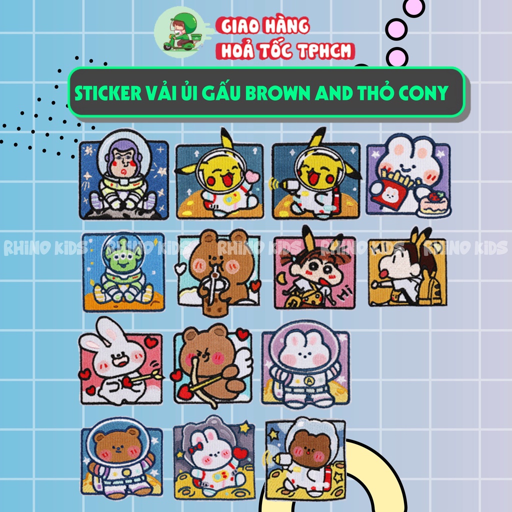 Sticker vải hoặc ủi quần áo ,Patch,Logo ủi nhiệt, hình ép nhiệt chủ THỎ BROWN VÀ GẤU CONY nhện sáng tạo thiết kế quần áo