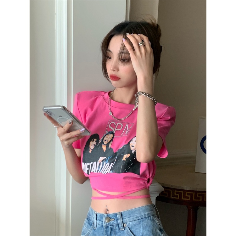 Cocory vn Áo Thun Crop Top Tay Ngắn Cột Dây Thời Trang Mùa Hè Phong Cách Hàn Quốc Cho Nữ
