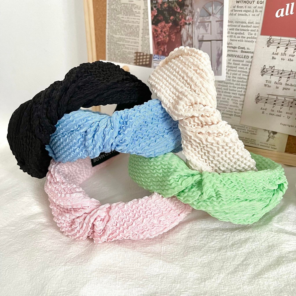 Bờm/Băng Đô cài tóc vải voan pastel xoắn nơ đơn giản dễ phối đồ