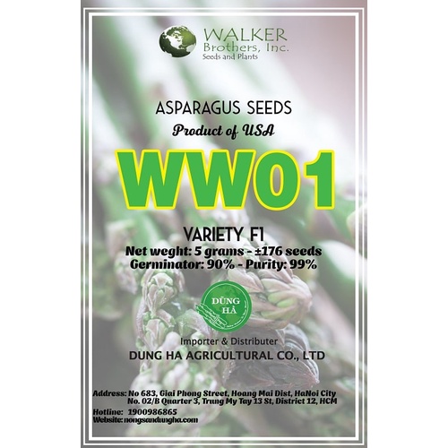 Hạt giống măng tây xanh chịu nhiệt WW01 (USA - Mỹ) Tặng tài liệu kỹ thuật gieo trồng