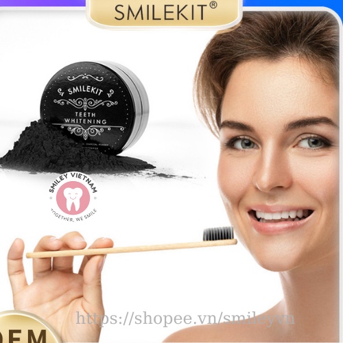 Bột trắng răng than hoạt tình cao cấp SMILEKIT- Bột than tre trắng răng tự nhiên, trắng răng hiệu quả, sử dụng hàng ngày