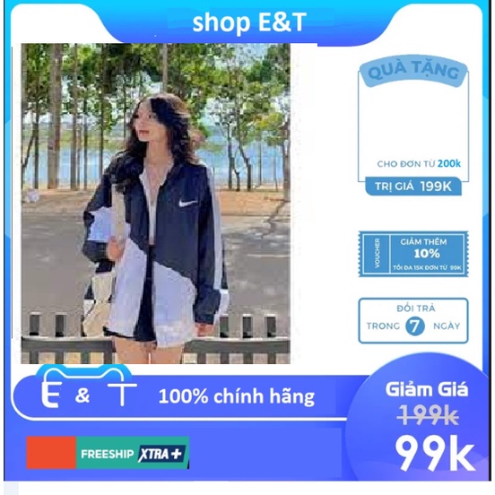 Áo khoác gió nike form rộng dài tay chính hãng unisex nam nữ 2 lớp gió cao cấp - BICO BC359