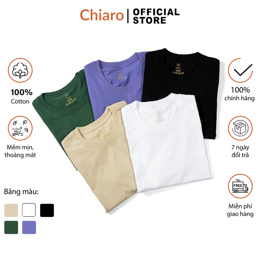 Áo thun unisex cổ tròn áo phông cotton Chiaro 5 màu trẻ trung, co giãn 4 chiều cao cấp