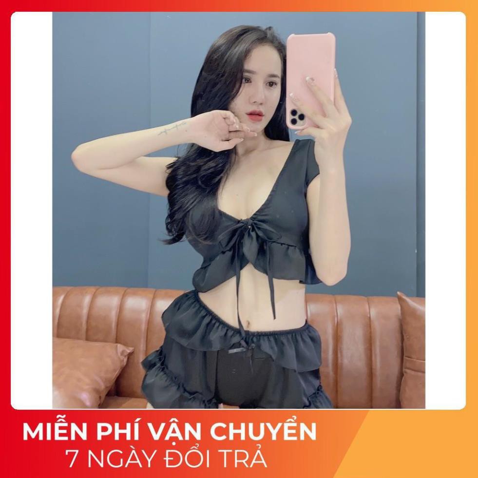 Đồ Ngủ Sexy Nữ 💫 FREE SHIP 💫Đồ Ngủ Sexy Lụa Phi Hai Dây Chất Mịn Quyến Rũ BO CROPTOP NO . .