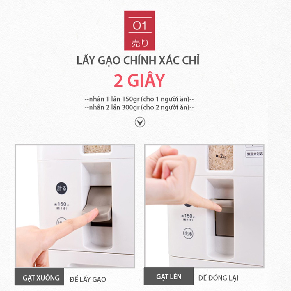 Thùng đựng gạo thông minh Nhật Bản dung tích 12kg chất liệu nhựa ABS siêu cao cấp bảo hành 24 tháng lỗi 1 đổi 1