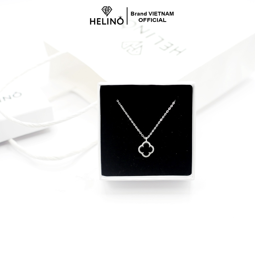 Dây chuyền bạc nữ HELINO, cỏ bốn lá mặt đá đen viền đính đá lấp lánh C14