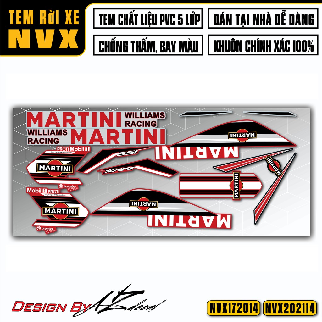 Tem NVX Thiết Kế Martini Cho Xe Sơn Trắng, Đỏ, Xanh, Đen | NVX14 | Decal Dán Xe Chống Nước Cho NVX V1 / V2