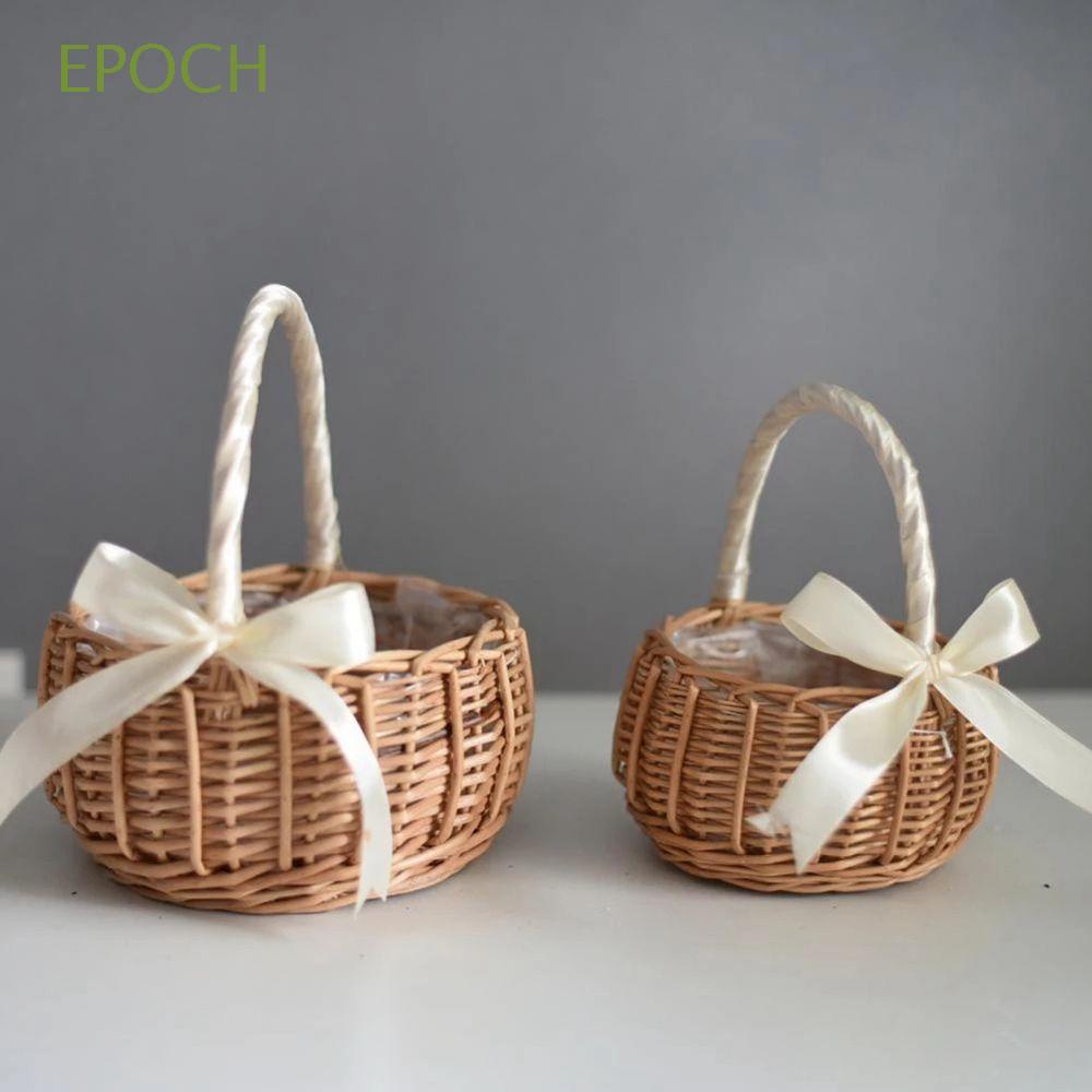 Epoch Giỏ Mây Đựng Hoa Thắt Nơ Dành Cho Trang Trí Tiệc Cưới/ Đạo Cụ Chụp Ảnh