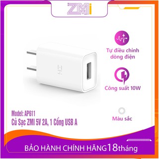 Củ Sạc ZMI AP611 5V 2A, 1 Cổng USB A | Bảo Hành 18 Tháng