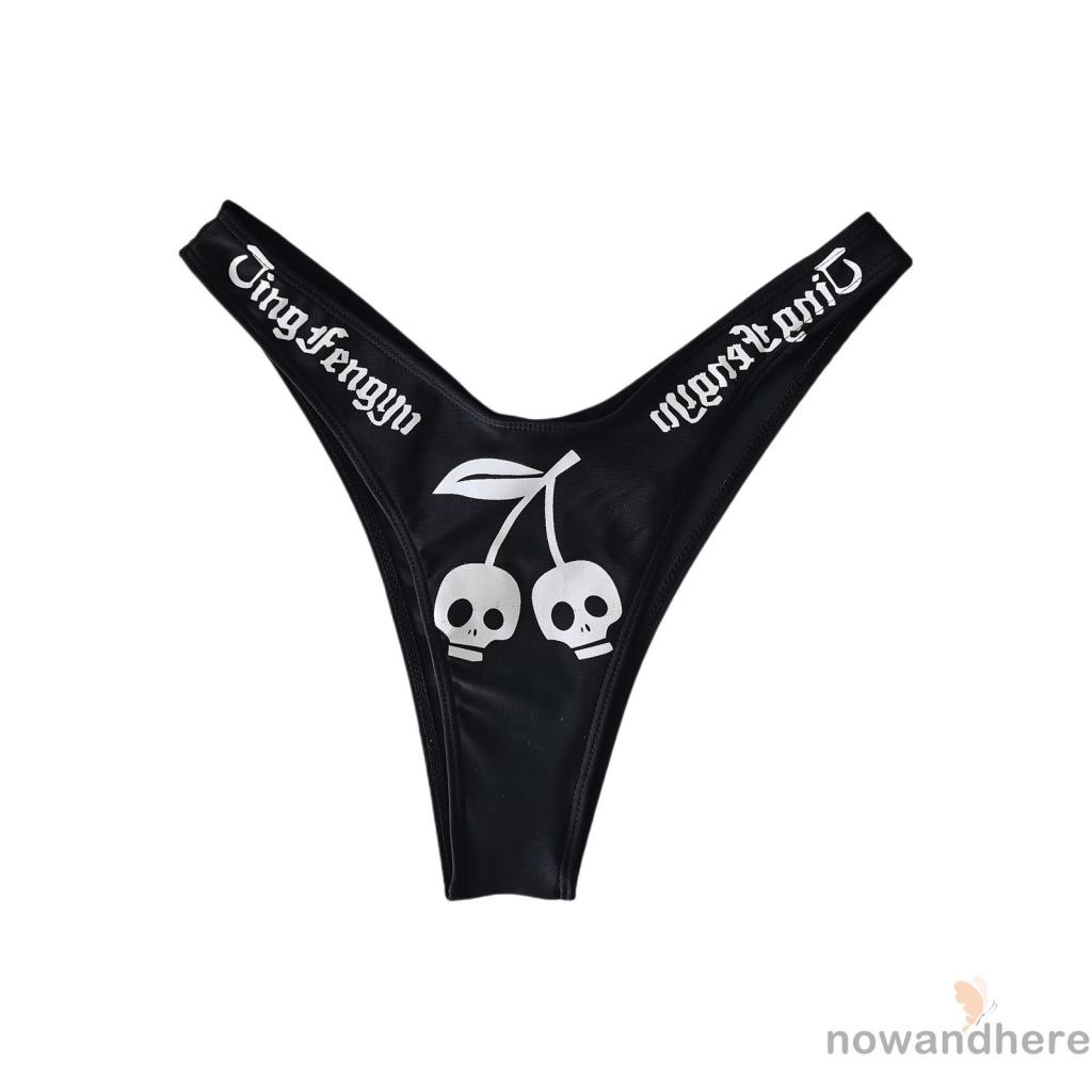 Bộ đồ bơi hai mảnh cổ chữ V khoét sâu có đệm lót eo co giãn in họa tiết đầu lâu thời trang cho nữ | BigBuy360 - bigbuy360.vn