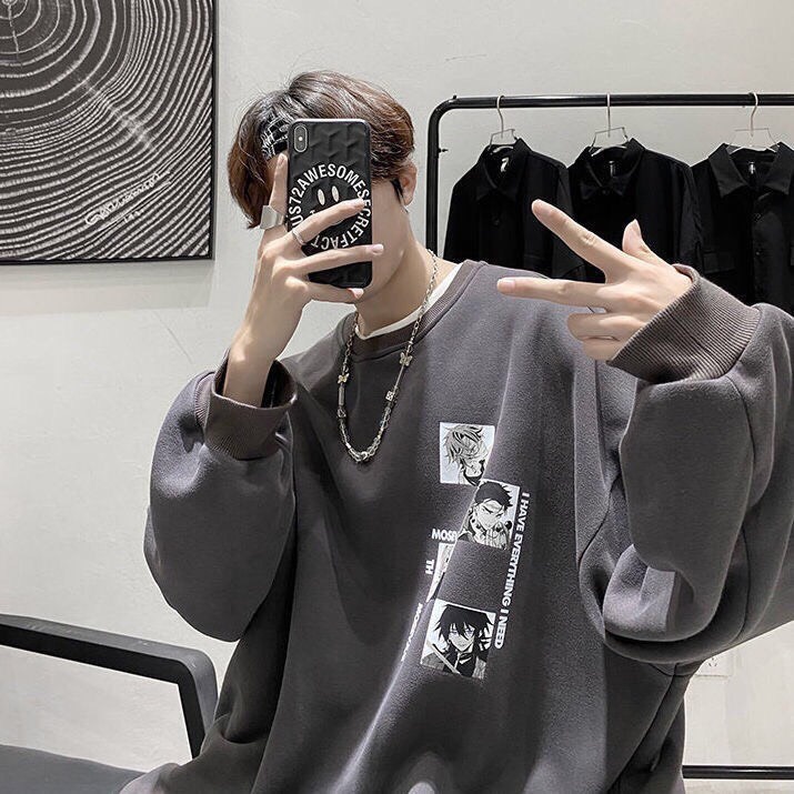 Áo sweater nỉ tay bồng unnisex họa tiết Cậu bé truyện tranh_Áo nỉ bông nam nữ basic, cá tính, hottend