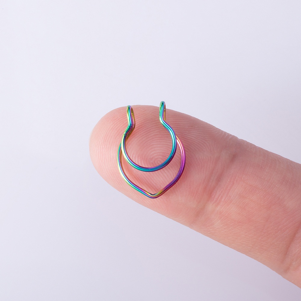 Khuyên Mũi Kẹp Khuyên Mũi Septum 2 Lớp Không Cần Xỏ Thép Titan Không Gỉ