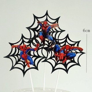 Que cắm người nhện + mạng nhện (3 cây) trang trí bánh kem, rau câu