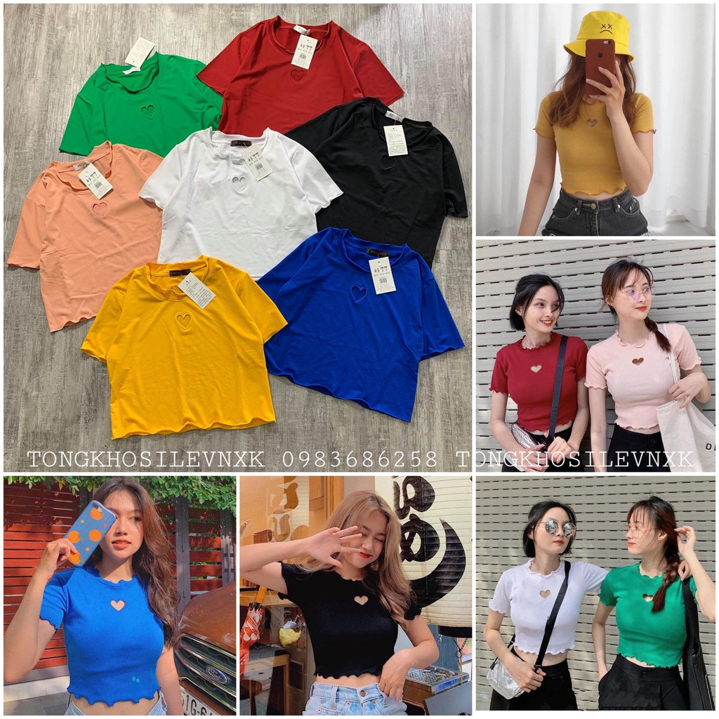 ÁO CROPTOP KHOÉT TRÁI TIM CUỐN BIÊN CHẤT THUN RẺ NHIỀU MÀU
