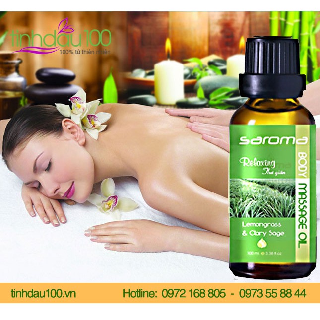 Dầu massage body sả chanh Saroma thư giãn. Tinh dầu massage giảm mệt mỏi chai 100ml Tinh Dầu 100 Store