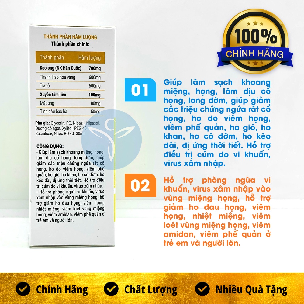 Xịt Họng Healthy Plex Propolis Giúp Giảm Ho, Giảm Đau Rát, Ngứa Họng Long Đờm, Phòng Ngừa Vi Khuẩn Chai 30 Ml