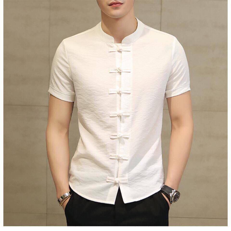 áo sơ mi đũi nam cổ tàu