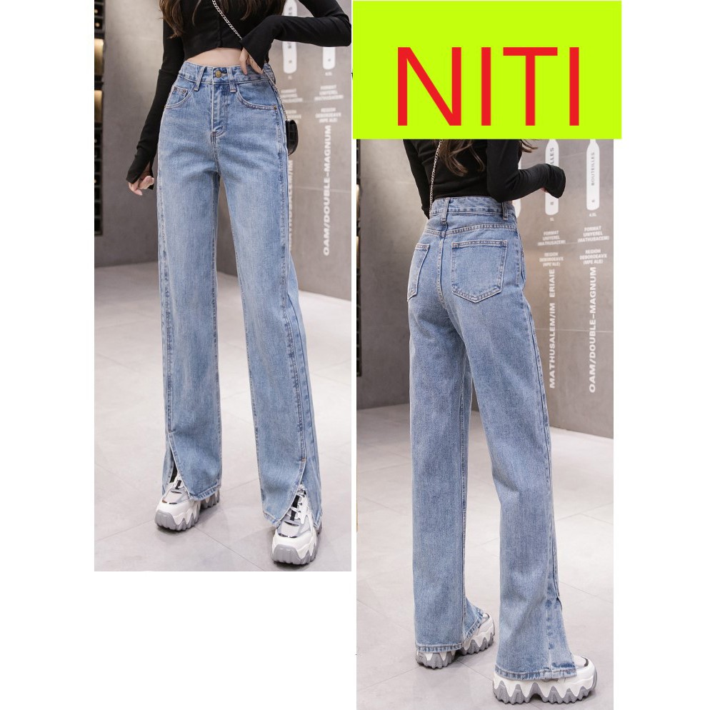 [ ĐẲNG CẤP ] QUẦN JEAN ỐNG RỘNG NỮ LƯNG CAO XẺ LAI MÀU XANH NHẠT CAO CẤP NITI ĐỦ SIZE S, M, L HOT TREND MỌI THỜI ĐẠI