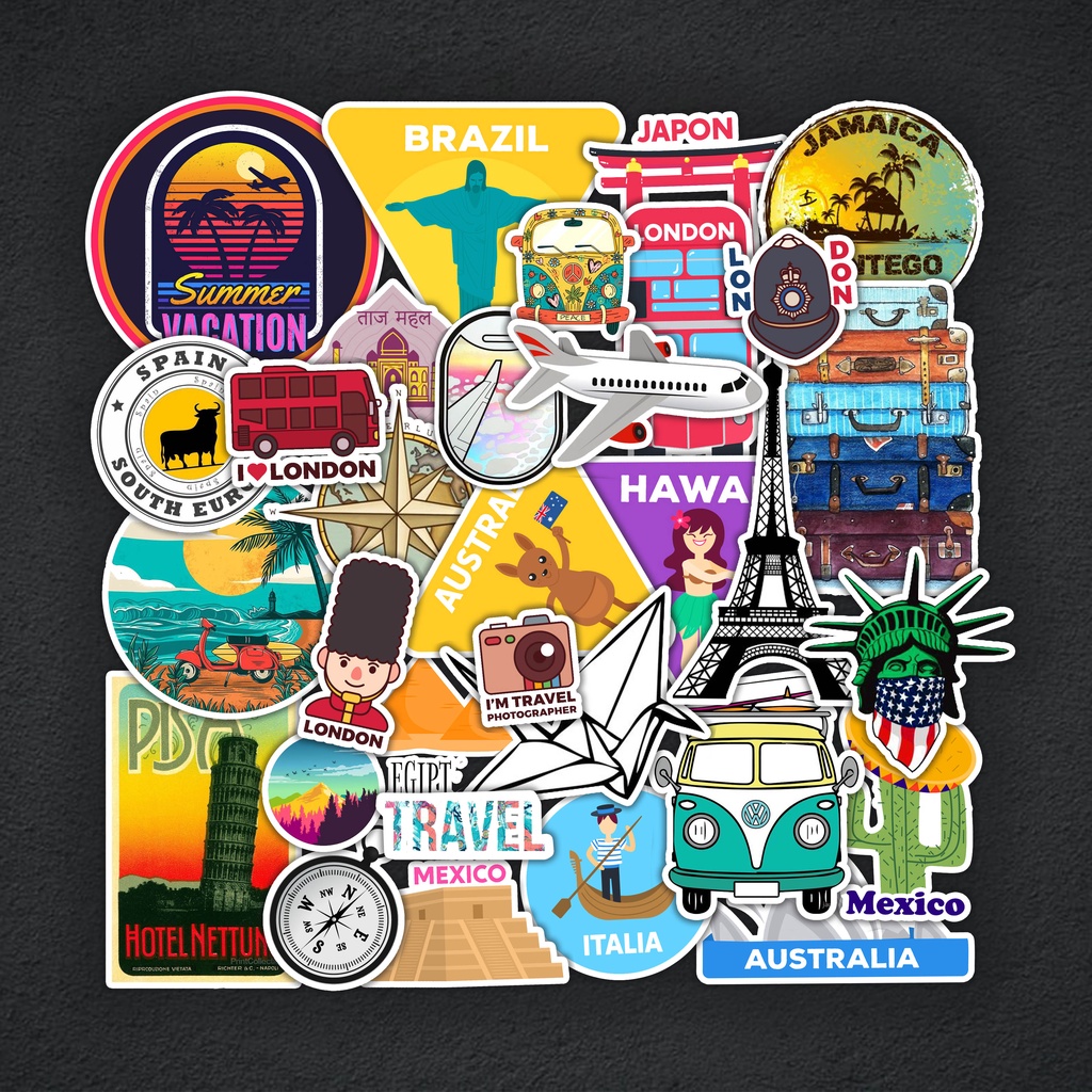 Sticker Travel (1) chống nước, hình dán mũ bảo hiểm, dán xe, điện thoại, laptop – Nghiện Sticker