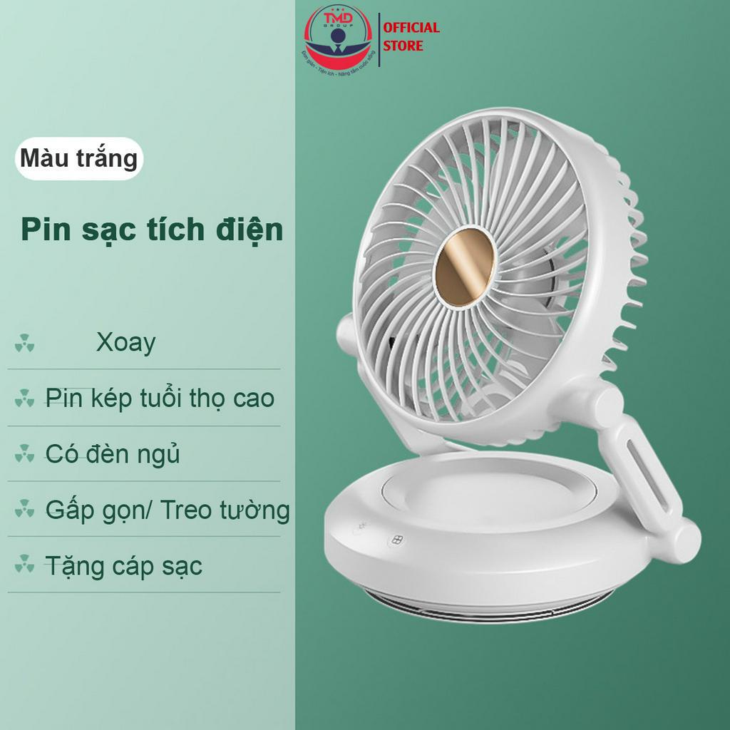 Quạt treo tường TMD GROUP tích điện, gấp gọn (tặng cáp sạc, miếng dán)  - Treo nhà vệ sinh, quay 90 độ |Pin 2400mAh