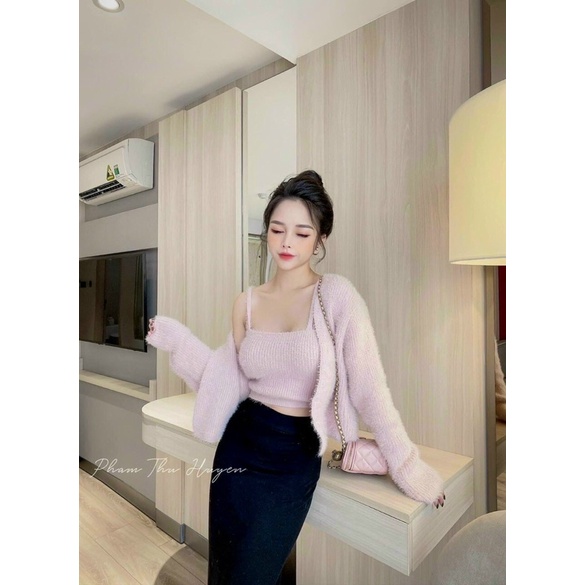 SET ÁO LEN LÔNG THỎ KÈM ÁO 2 DÂY | BigBuy360 - bigbuy360.vn