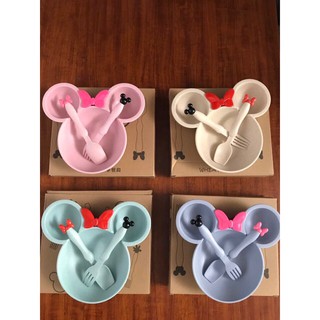 Bát ăn dặm lúa mạch hình Mickey kèm thìa dĩa (set nơ)
