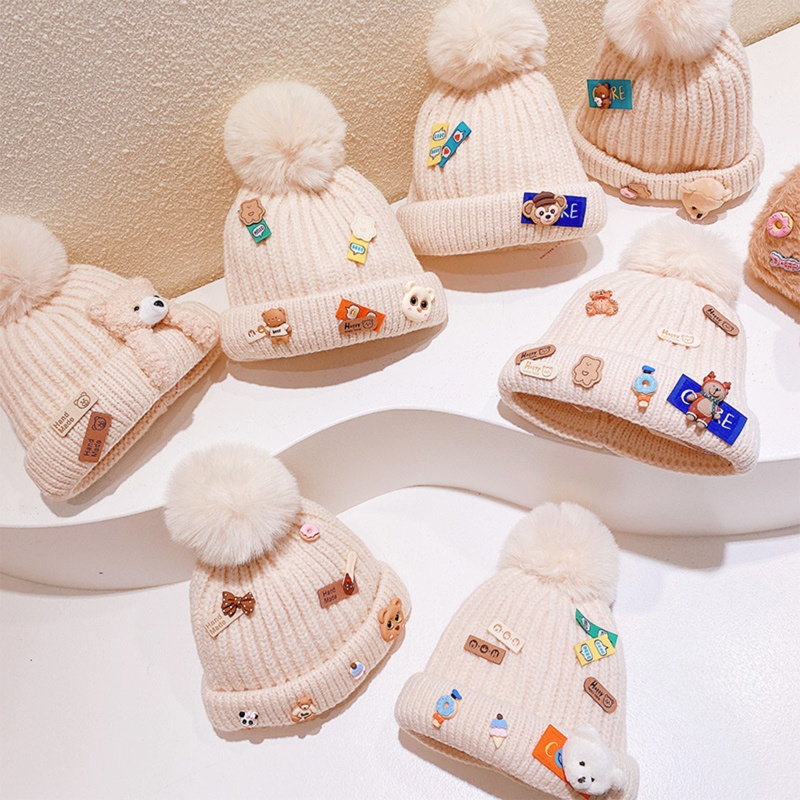 Mũ Len Beanie Họa Tiết Hoạt Hình Dễ Thương Cho Bé