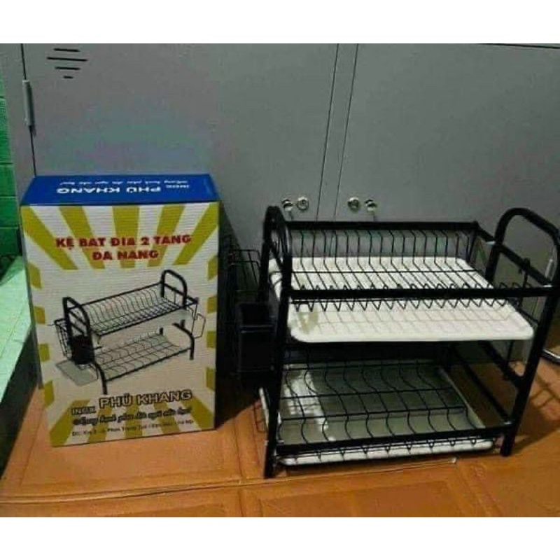 Kệ úp bát 2 tầng Phú Khang MÀU ĐEN bền đẹp, chắc chắn( 42*41*25cm)