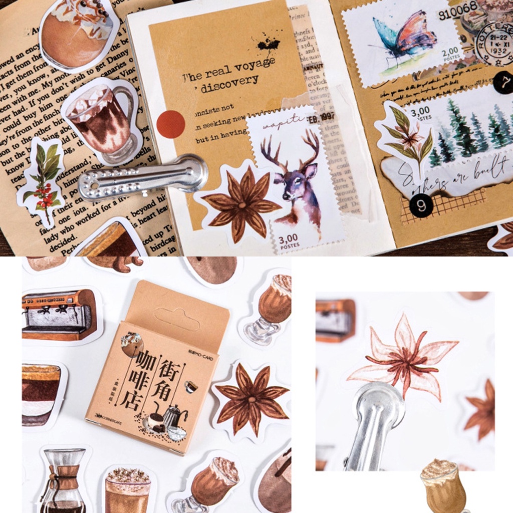 Hộp 46 miếng sticker mẫu corner cafe góc cà phê xinh xắn