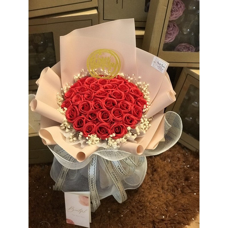 [Hoa sinh nhật - Nowship] Bó hoa sáp 50bông mixx baby khô cực xinh. Hình ảnh Độc quyền nhà Khả An