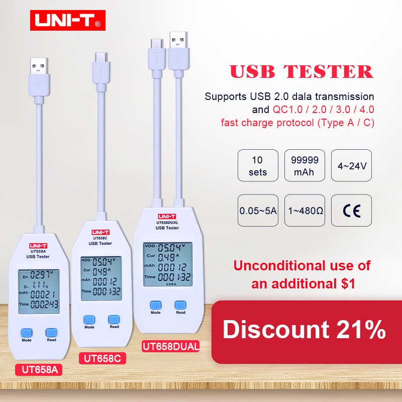 ⊙✓☫Usb Kiểm Tra Điện Áp Uni-t UT658A UT658 UT658Dual UT658C Chuyên Dụng