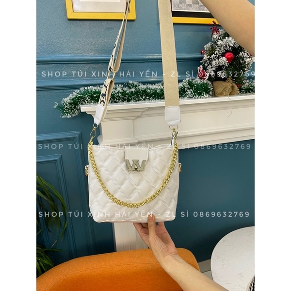 túi đeo chéo, túi trần trán khoá w bản 2 dây size to rộng dãi, kiểu dáng thời trang