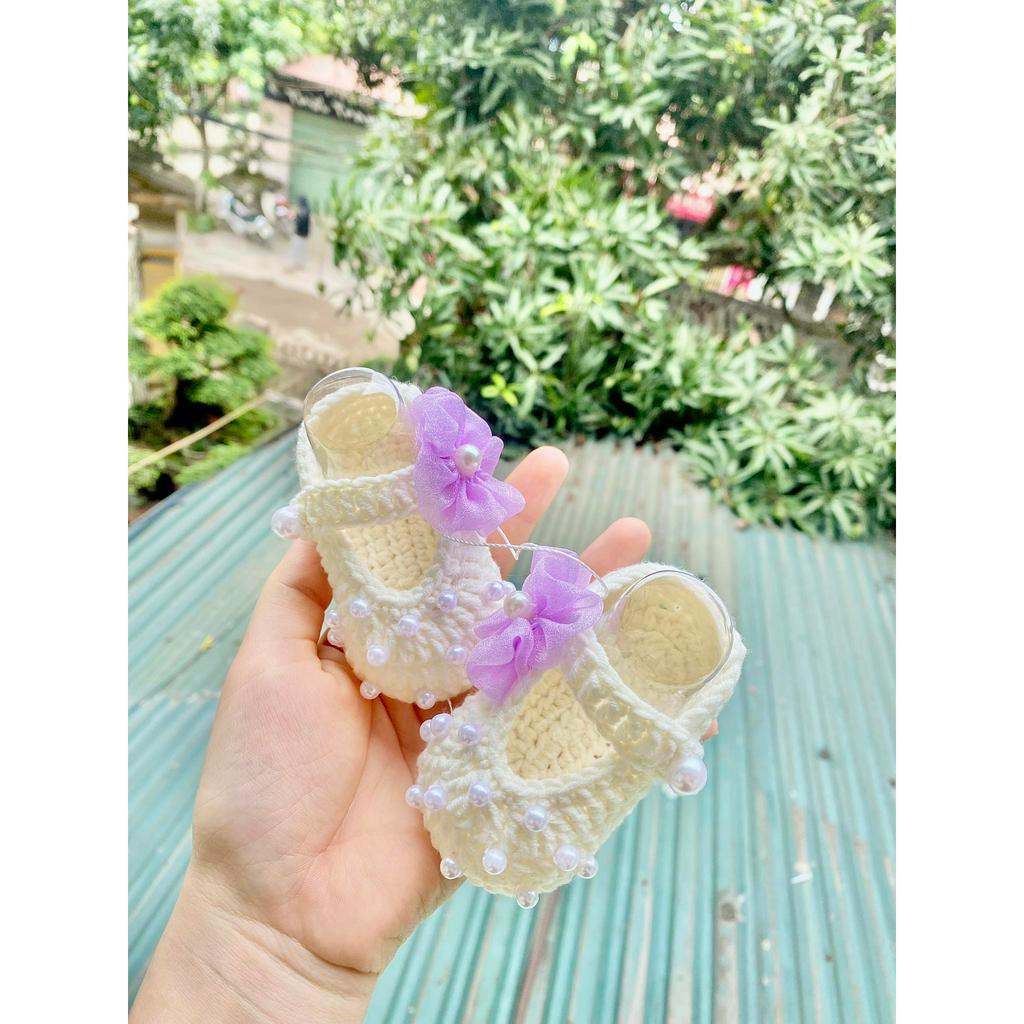 Giầy Công Chúa Cho Bé Sơ Sinh, Giầy Handmade Thiết Kế Bé Gái, Chất Mềm, Giầy Len Bé Gái