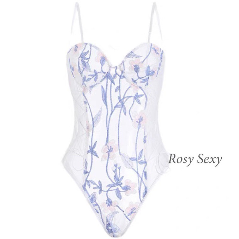Bộ bodysuit ren xuyên thấu thêu hoa gợi cảm LG237
